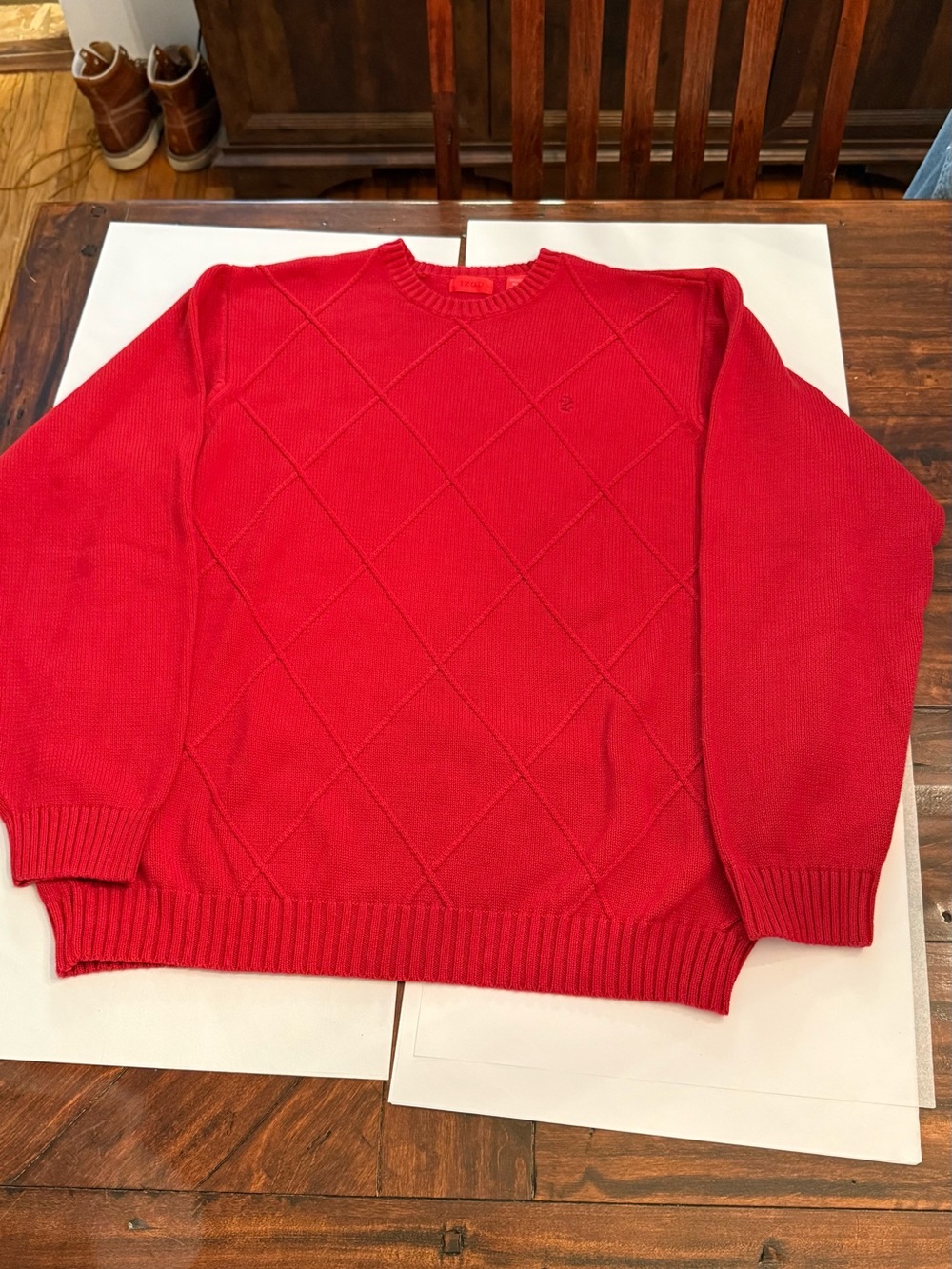 Izod Men's Red Crewneck Sweater with Diamond Knit